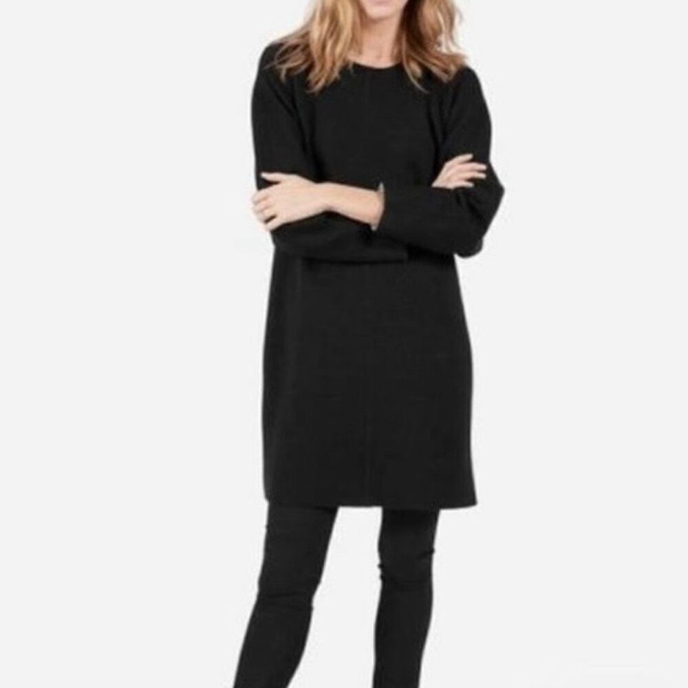 Everlane The Scuba Knit Sweatshirt Dress 3/4 Sleeve Black Size XS